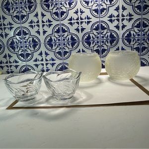 Vintage candleholders lot clear glass floral pattern & frosted crackle globe set